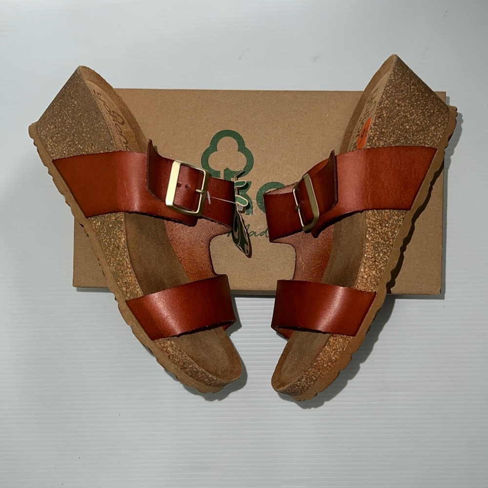 Yokono Vaque Nuez Cork Wedge Single Buckle Sandals